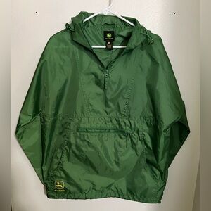 John Deere Anorak Classic Windbreaker with Hood and Front Pocket Green Mens Sz M